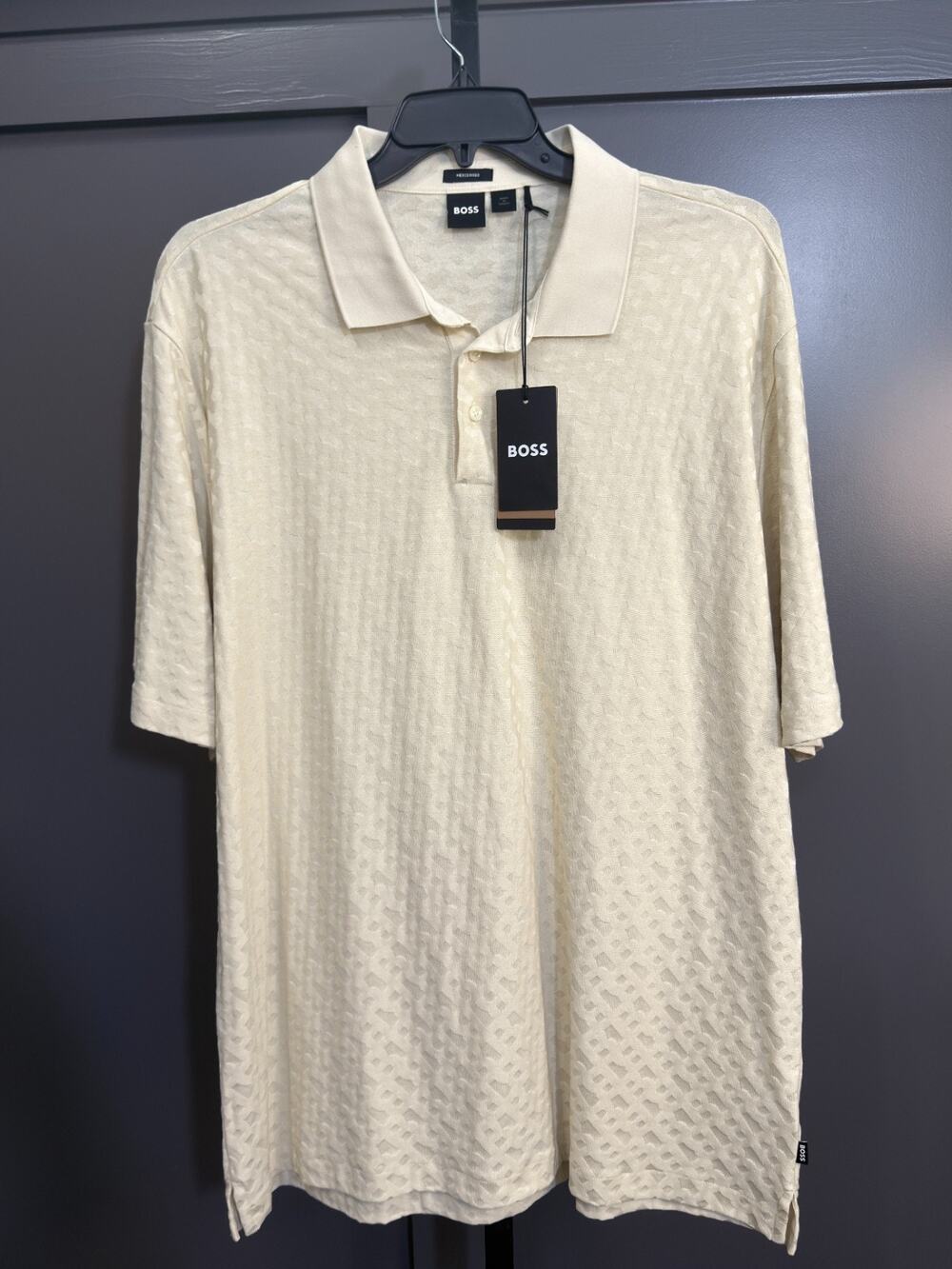 Hugo Boss Textured Polo Shirt Cream Short Sleeve Mercerised 2XT NWT